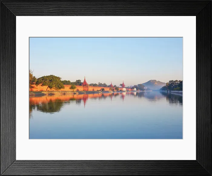 Framed Print : The Mandalay Palace wall at sunrise, Mandalay, Myanmar. The last royal palace of the Burmese monarchy