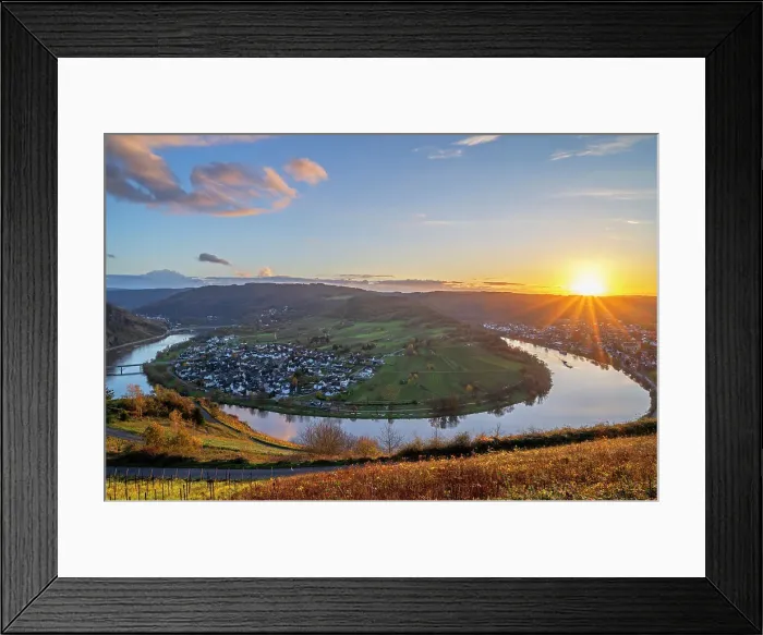 Framed Print : Moselle horseshoe bend at Kroev at sunset, Mosel valley, Rhineland-Palatinate, Germany Framed Print : Moselle horseshoe bend at Kroev at sunset, Mosel valley, Rhineland-Palatinate, Germany