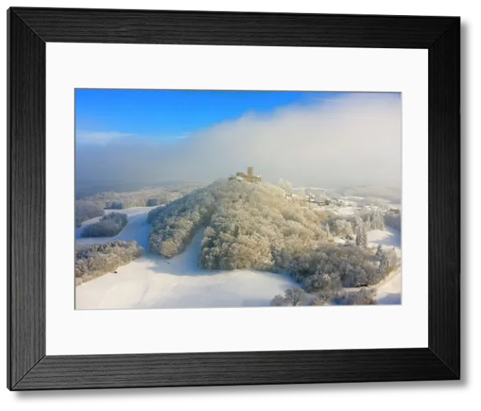 Framed Print : Aerial view at Nuerburg castle in winter, Nuerburg, Eifel, Rhineland-Palatinate, Germany
