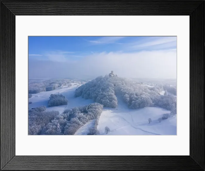 Framed Print : Aerial view at Nuerburg castle in winter, Nuerburg, Eifel, Rhineland-Palatinate, Germany