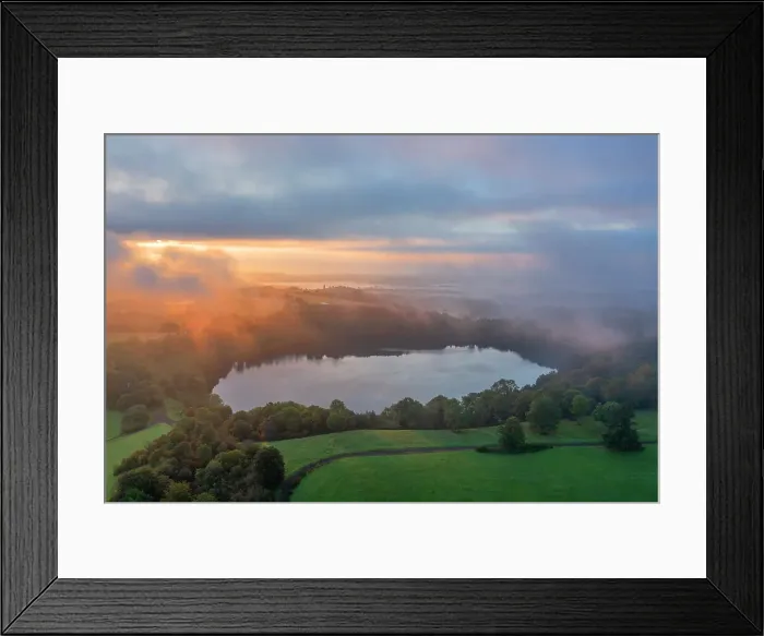 Framed Print : Aerail view at Weinfelder Maar at sunrise, Eifel, Rhineland-Palatinate, Germany Framed Print : Aerail view at Weinfelder Maar at sunrise, Eifel, Rhineland-Palatinate, Germany