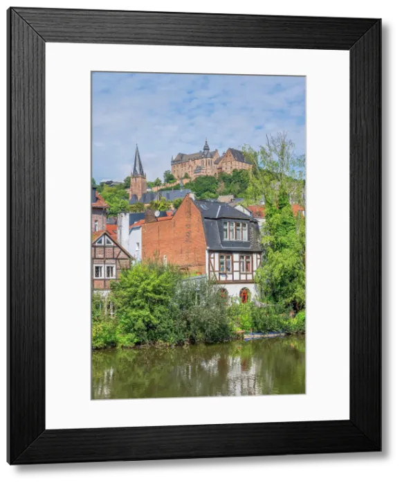 Framed Print : River Lahn with Marburg castle, Lahn valley, Hesse, Germany