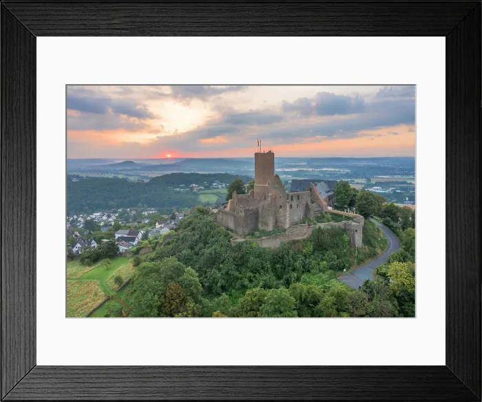 Framed Print : Aerial view at Gleiberg castle near Gieszen at sunrise, Krofdorf-Gleiberg, Lahn, Lahn valley, Hesse, Germany Framed Print : Aerial view at Gleiberg castle near Gieszen at sunrise, Krofdorf-Gleiberg, Lahn, Lahn valley, Hesse, Germany