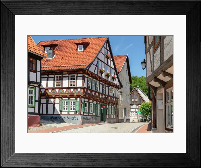 Framed Print : Half-timbered house Kupfer restaurant, Stolberg, Harz, Saxony-Anhalt, Germany Framed Print : Half-timbered house Kupfer restaurant, Stolberg, Harz, Saxony-Anhalt, Germany