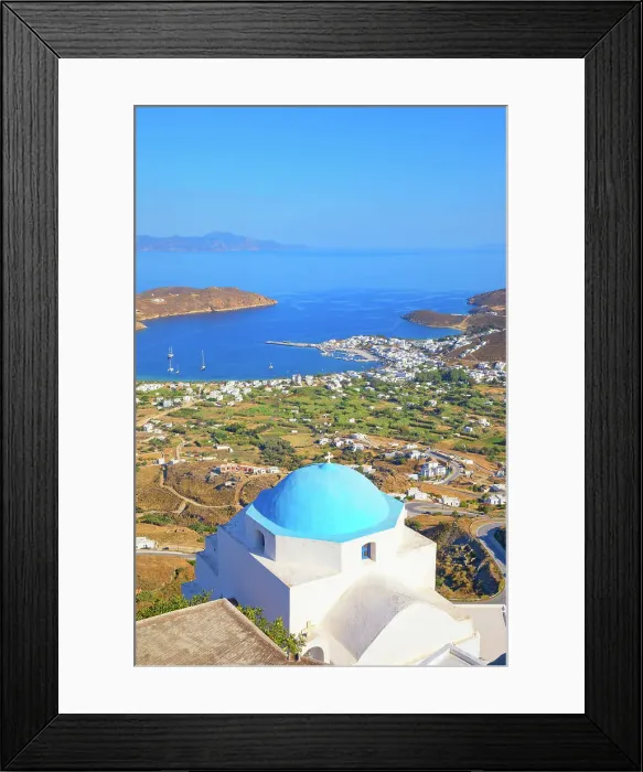 Framed Print : View of Livadi bay from the top of Chora village, Chora, Serifos Island, Cyclades Islands, Greece Framed Print : View of Livadi bay from the top of Chora village, Chora, Serifos Island, Cyclades Islands, Greece