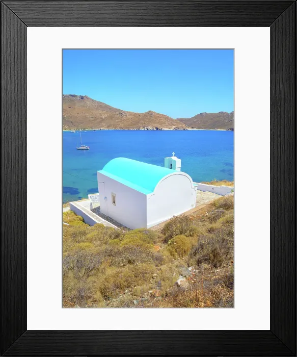 Framed Print : Orthodox chapel overlooking Koutalas Bay, Serifos Island, Cyclades Islands, Greece