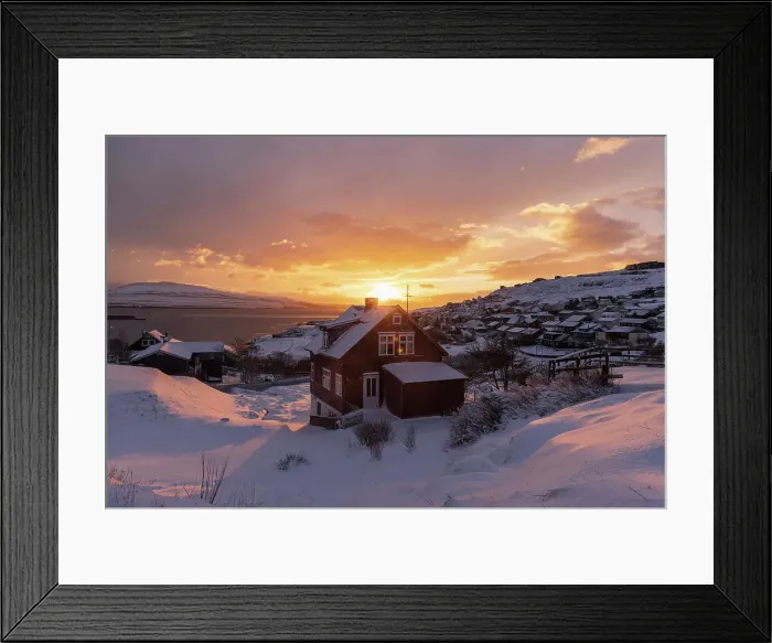 Framed Print : A beautiful view of Argir covered by snow at sunrise. Island of Streymoy. Faroe Islands Framed Print : A beautiful view of Argir covered by snow at sunrise. Island of Streymoy. Faroe Islands