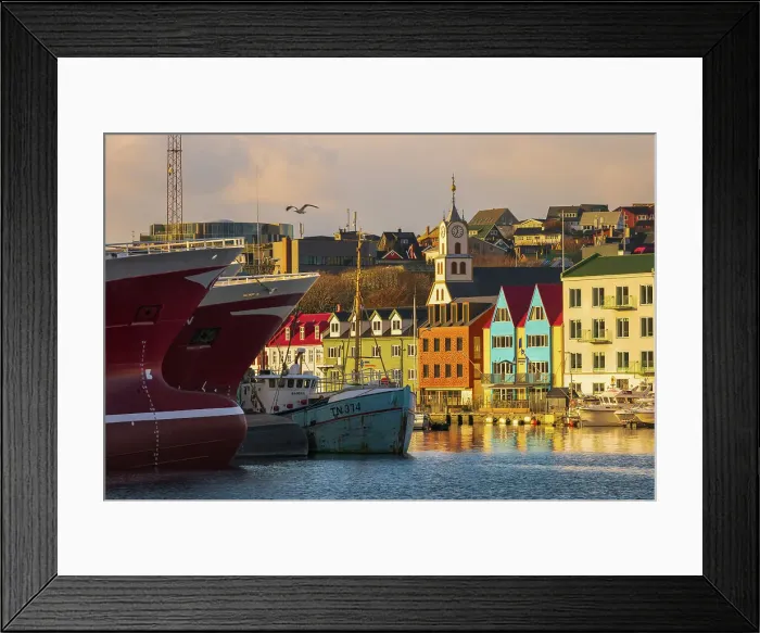Framed Print : The harbour in Torshavn at sunset. Island of Streymoy, Faroe Islands Framed Print : The harbour in Torshavn at sunset. Island of Streymoy, Faroe Islands