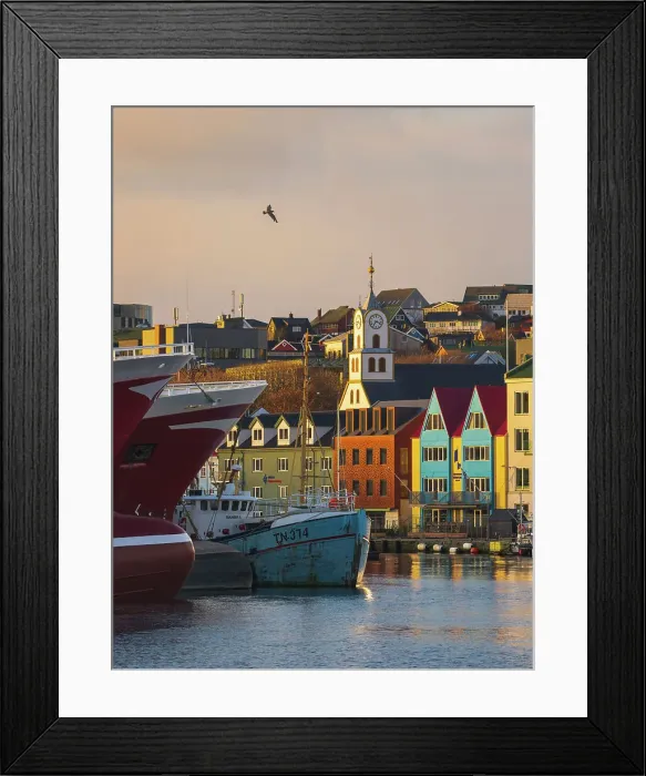 Framed Print : The harbour in Torshavn at sunset. Island of Streymoy, Faroe Islands Framed Print : The harbour in Torshavn at sunset. Island of Streymoy, Faroe Islands
