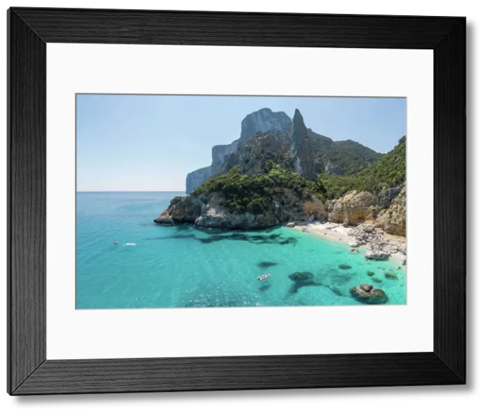 Framed Print : Aerial view of the sand beach of Cala Goloritze. Sardinia. Italy