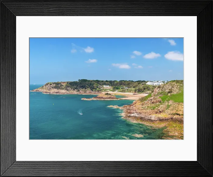 Framed Print : View towards Portelet Bay on the south coast of Jersey, Channel Islands Framed Print : View towards Portelet Bay on the south coast of Jersey, Channel Islands