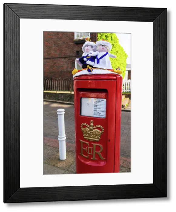 Framed Print : Coronation of King Charles III crochet post box topper, Jersey, Channel Islands Framed Print : Coronation of King Charles III crochet post box topper, Jersey, Channel Islands