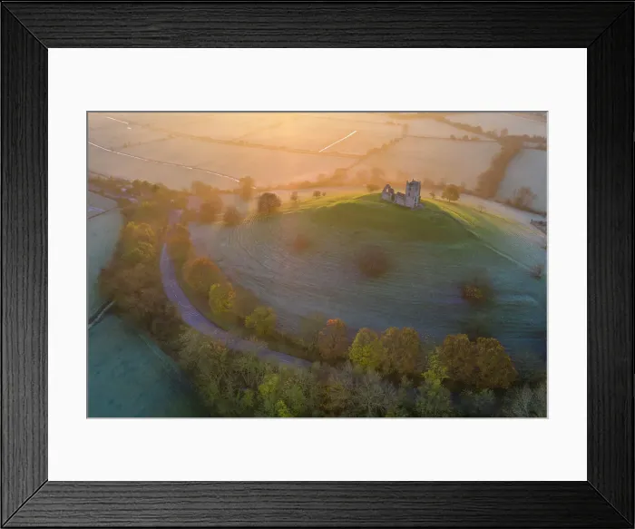 Framed Print : Aerial view of Burrow Mump and the ruins of St Michael's Church on a frosty autumn morning, Burrowbridge, Somerset, England. Autumn (November) 2021 Framed Print : Aerial view of Burrow Mump and the ruins of St Michael's Church on a frosty autumn morning, Burrowbridge, Somerset, England. Autumn (November) 2021