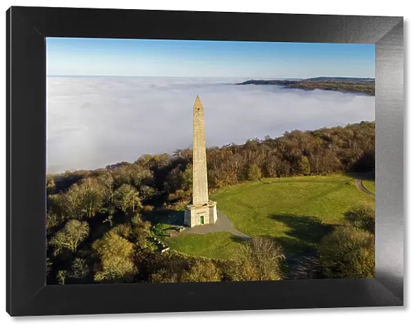 Aerial view of the Wellington Monument, Wellington, Somerset, England. Winter (December) 2022