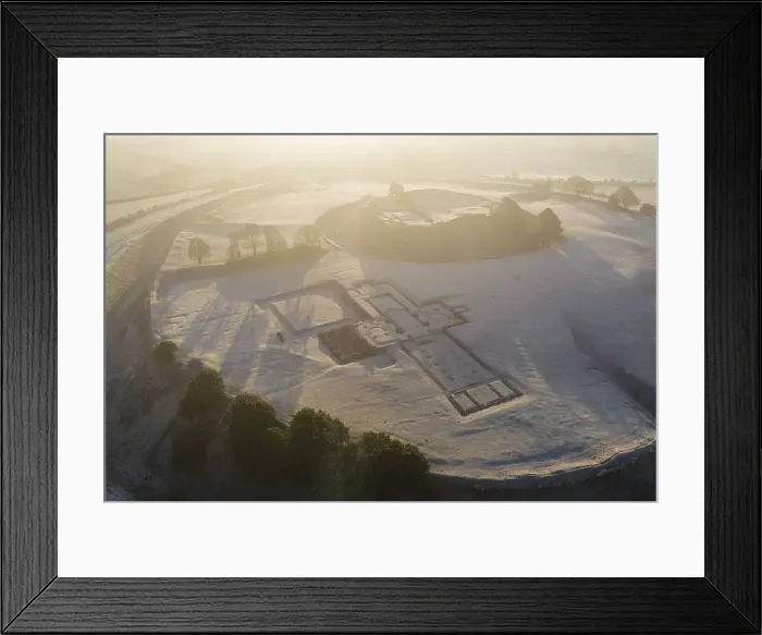 Framed Print : Aerial view of Old Sarum on a frosty morning, showing the foundations of the cathedral, Wiltshire, England. Winter (February) 2023 Framed Print : Aerial view of Old Sarum on a frosty morning, showing the foundations of the cathedral, Wiltshire, England. Winter (February) 2023