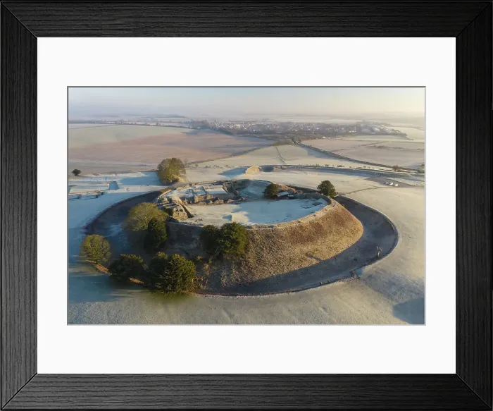 Framed Print : Aerial view of Old Sarum on a frosty morning, Wiltshire, England. Winter (February) 2023 Framed Print : Aerial view of Old Sarum on a frosty morning, Wiltshire, England. Winter (February) 2023
