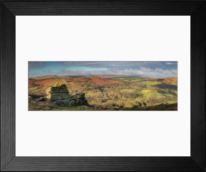 Framed Print : Majestic rugged moorland and countryside from Smallacombe Rocks in Dartmoor National Park, Devon, England Framed Print : Majestic rugged moorland and countryside from Smallacombe Rocks in Dartmoor National Park, Devon, England