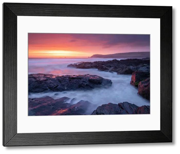 Framed Print : Beautiful sunset over Trevose Head from Booby's Bay, Cornwall, England