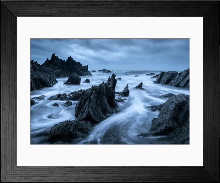 Framed Print : Dramatic rocky seashore on the North Devon coast, Devon, England. Winter (January) 2019 Framed Print : Dramatic rocky seashore on the North Devon coast, Devon, England. Winter (January) 2019