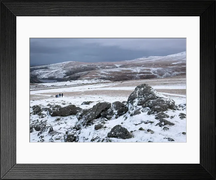 Framed Print : Hikers on Sourton Tor on a snowy winter day, Dartmoor National Park, Devon, England. Winter (January) 2023 Framed Print : Hikers on Sourton Tor on a snowy winter day, Dartmoor National Park, Devon, England. Winter (January) 2023