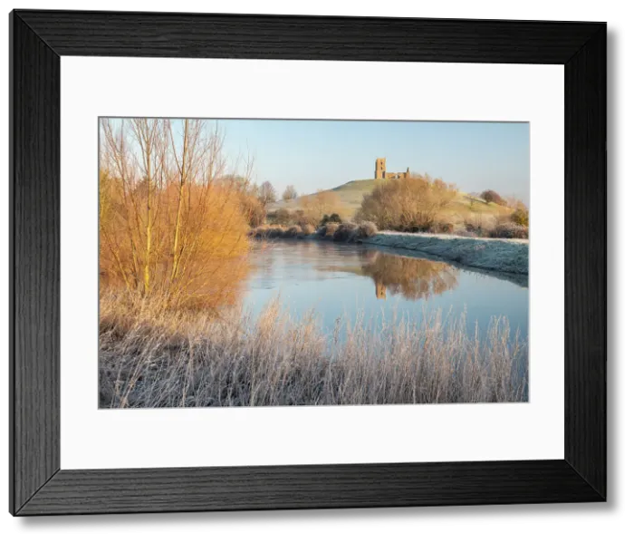 Framed Print : Burrow Mump Church and the River Parrett on a frosty winter morning, Burrowbridge, Somerset, England. Winter (January) 2023 Framed Print : Burrow Mump Church and the River Parrett on a frosty winter morning, Burrowbridge, Somerset, England. Winter (January) 2023