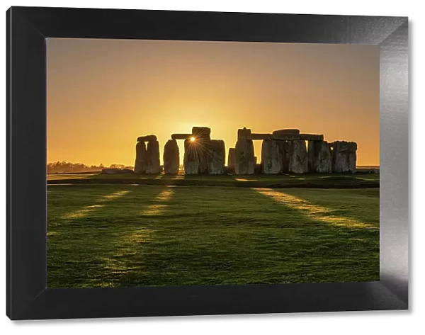 Winter sunset at Stonehenge in Wiltshire, England. Winter (February) 2023