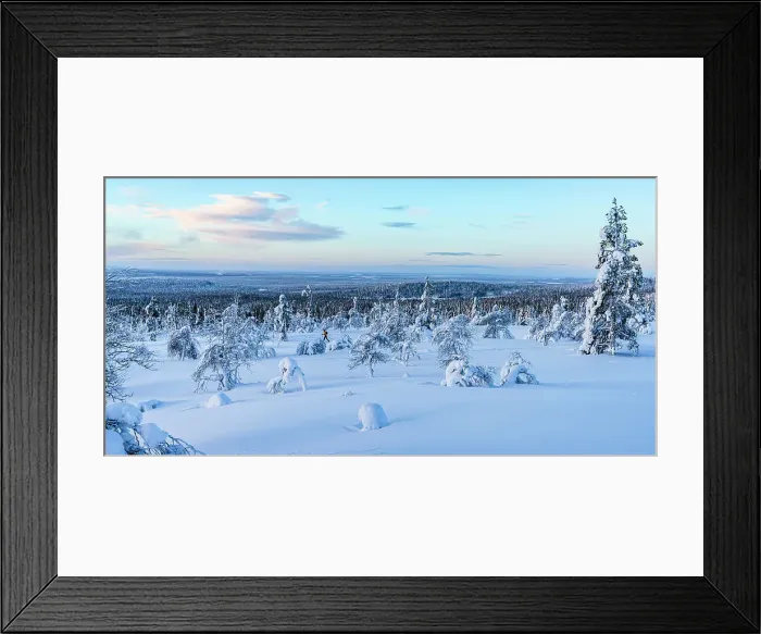 Framed Print : Frozen snowy forest during the cold arctic sunrise, Lapland, Finland Framed Print : Frozen snowy forest during the cold arctic sunrise, Lapland, Finland