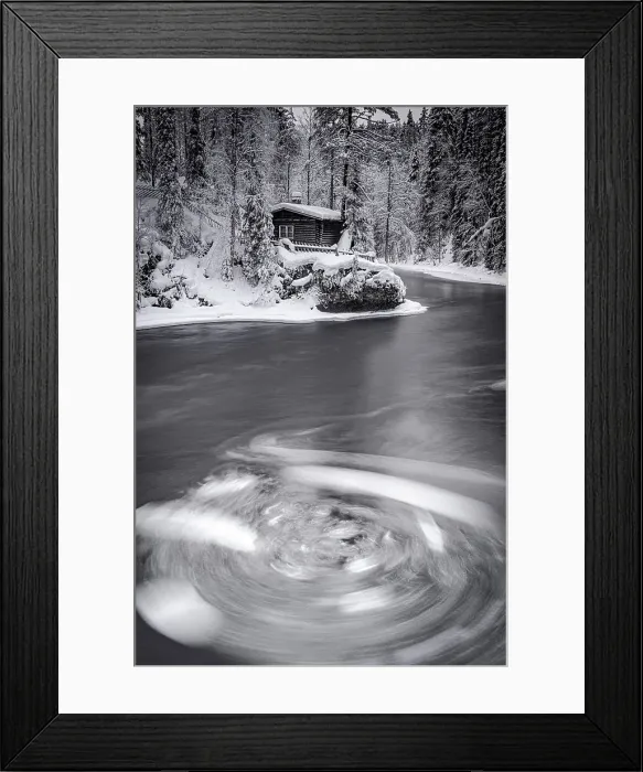 Framed Print : Surreal vortex of icy water surrounding the snowy landscape near Myllykoski old mill, Oulanka National Park, Lapland, Finland Framed Print : Surreal vortex of icy water surrounding the snowy landscape near Myllykoski old mill, Oulanka National Park, Lapland, Finland