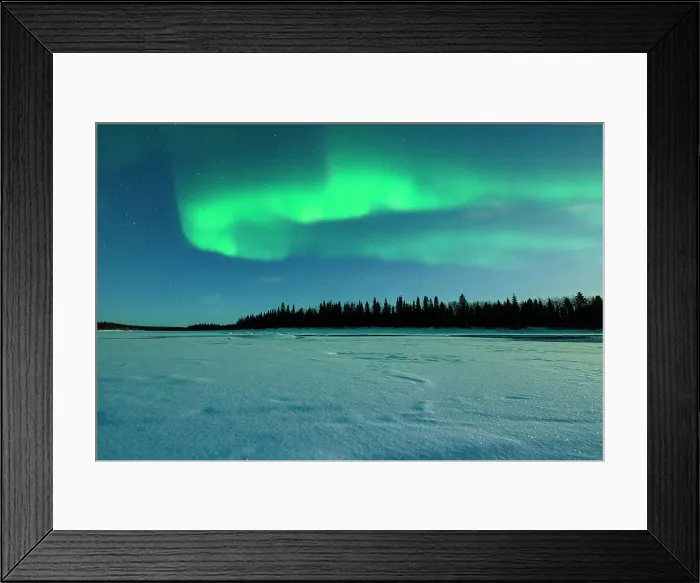Framed Print : Silhouette of frozen snowy forest under the bright sky with Northern Lights, Levi, Kittila, Lapland, Finland Framed Print : Silhouette of frozen snowy forest under the bright sky with Northern Lights, Levi, Kittila, Lapland, Finland