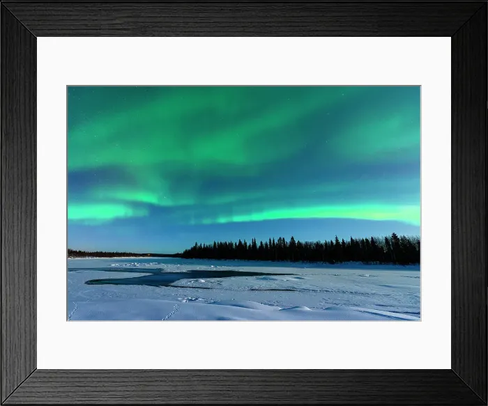 Framed Print : Silhouette of frozen snowy forest under the bright sky with Northern Lights, Levi, Kittila, Lapland, Finland Framed Print : Silhouette of frozen snowy forest under the bright sky with Northern Lights, Levi, Kittila, Lapland, Finland