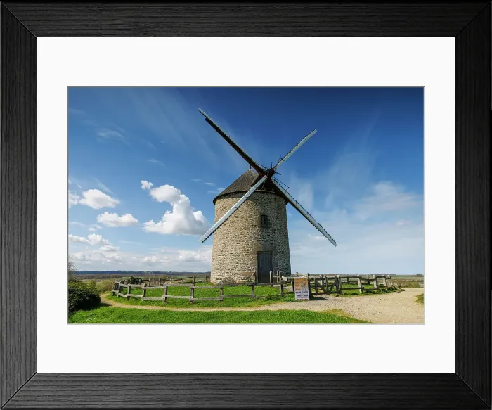 Framed Print : Moulin de Moidrey windmill in the Bay of Mont Saint Michel, Manche, Normandy, France