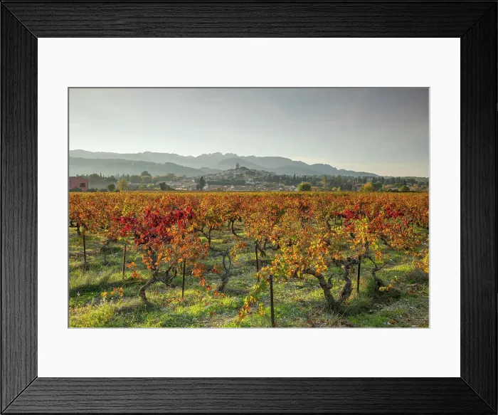 Framed Print : Sablet and the Dentelles de Montmirail mountains beyond, Cote du Rhone, Vaucluse, Provence, France Framed Print : Sablet and the Dentelles de Montmirail mountains beyond, Cote du Rhone, Vaucluse, Provence, France