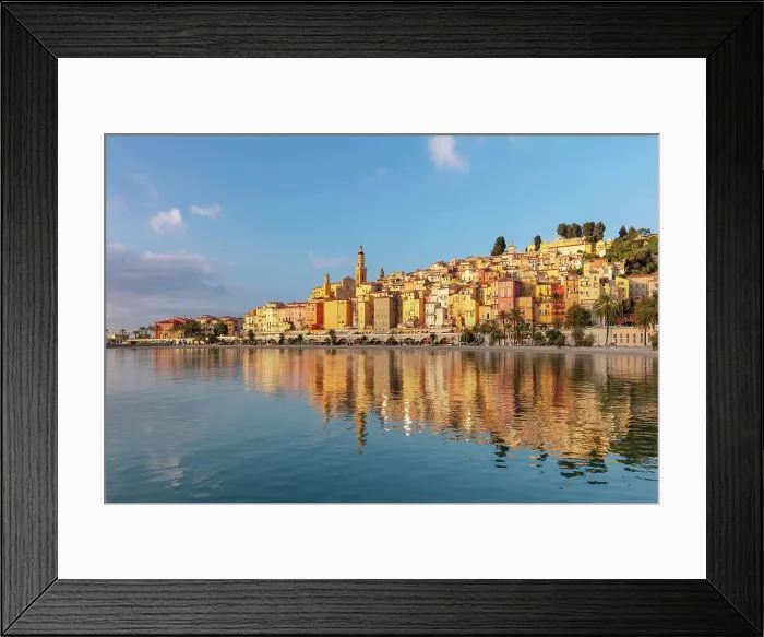 Framed Print : Basilica of Saint-Michel Archange & old town reflected in the sea, , Menton, Provence-Alpes-Cote d'Azur, France Framed Print : Basilica of Saint-Michel Archange & old town reflected in the sea, , Menton, Provence-Alpes-Cote d'Azur, France
