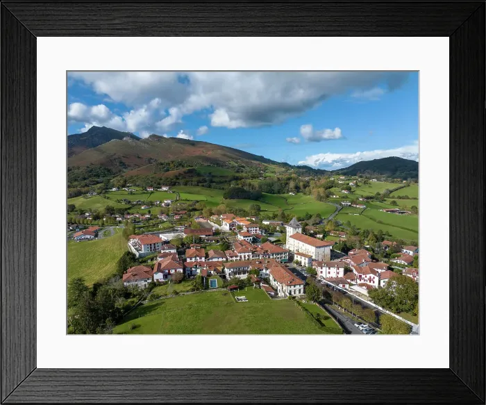 Framed Print : Sare village (aerial view), Pyrenees-Atlantiques, Nouvelle Aquitaine, France
