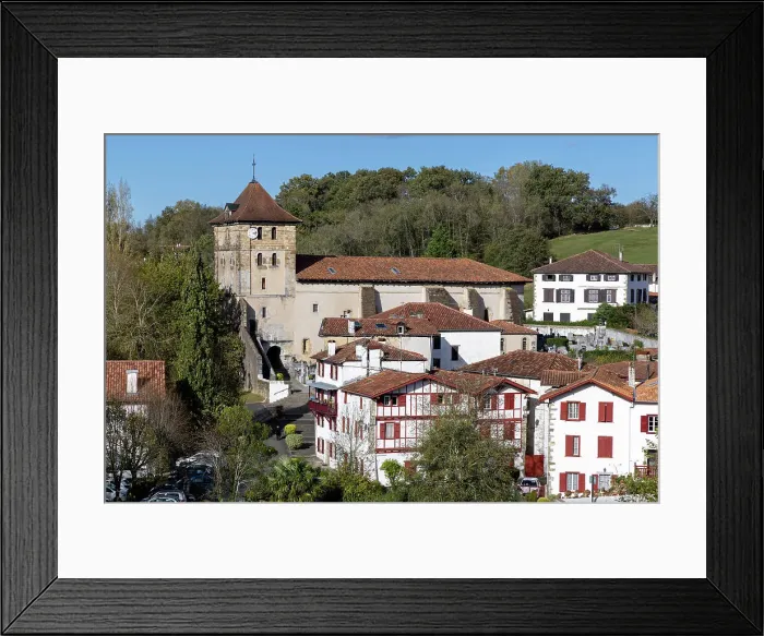 Framed Print : Espelette church and lower village, Espelette, , Province of Labourd, Pyrenees-Atlantiques, Nouvelle Aquitaine, France Framed Print : Espelette church and lower village, Espelette, , Province of Labourd, Pyrenees-Atlantiques, Nouvelle Aquitaine, France