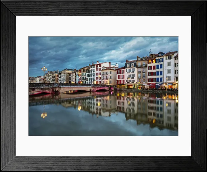 Framed Print : Basque houses reflected in the Nive, Bayonne, Pyrenees-Atlantiques, Nouvelle Aquitaine, France Framed Print : Basque houses reflected in the Nive, Bayonne, Pyrenees-Atlantiques, Nouvelle Aquitaine, France