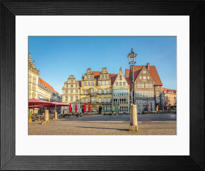 Framed Print : Historic houses on the market square at sunrise, Bremen, Germany Framed Print : Historic houses on the market square at sunrise, Bremen, Germany