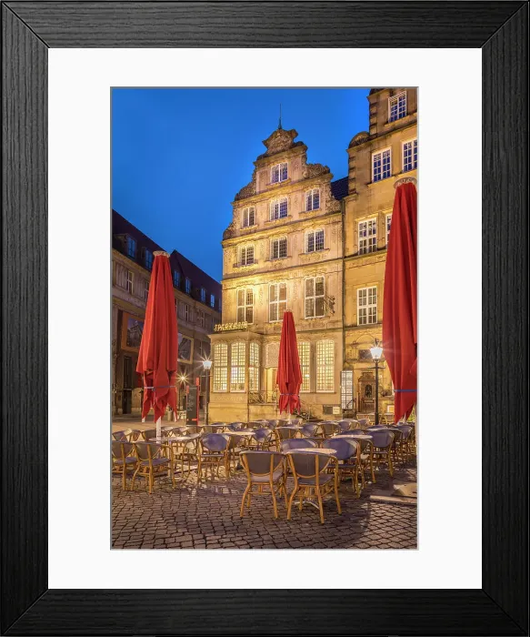 Framed Print : Historic houses on the market square in the evening, Bremen, Germany Framed Print : Historic houses on the market square in the evening, Bremen, Germany