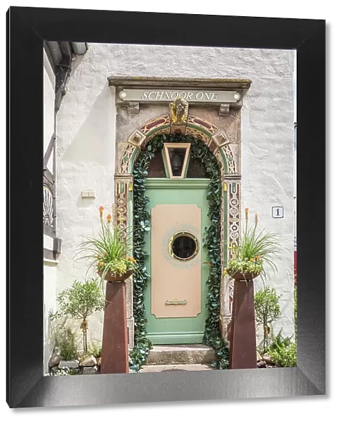 Original entrance door in the historic Schnoor district, Bremen, Germany
