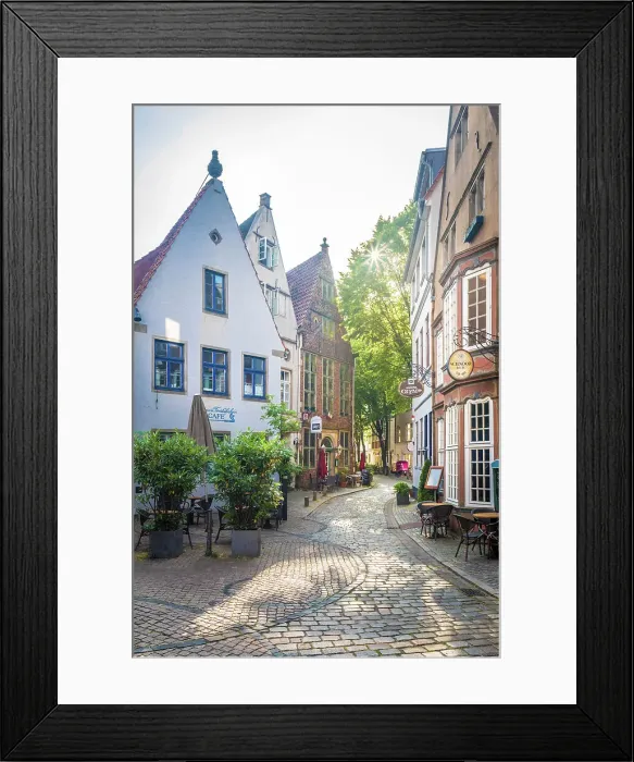 Framed Print : Alley in the historic Schnoor district at sunrise, Bremen, Germany Framed Print : Alley in the historic Schnoor district at sunrise, Bremen, Germany