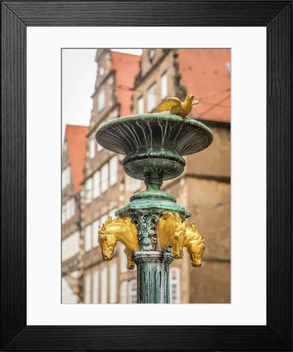 Framed Print : Jeweler`s fountain on Obernstrasse, near the market square, Bremen, Germany Framed Print : Jeweler`s fountain on Obernstrasse, near the market square, Bremen, Germany