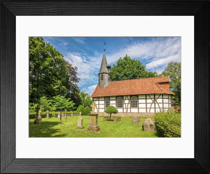 Framed Print : Cloppenburg Museum Village: Village church from Klein Escherde (Hildesheim district, built in 1699. Reconstructed in the museum village in 1977), Emsland, Lower Saxony, Germany Framed Print : Cloppenburg Museum Village: Village church from Klein Escherde (Hildesheim district, built in 1699. Reconstructed in the museum village in 1977), Emsland, Lower Saxony, Germany