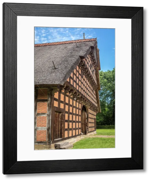 Framed Print : Cloppenburg Museum Village: Main house of the Wehlburg farm complex from Wehdel (Osnabrueck district, built in 1750), Emsland, Lower Saxony, Germany