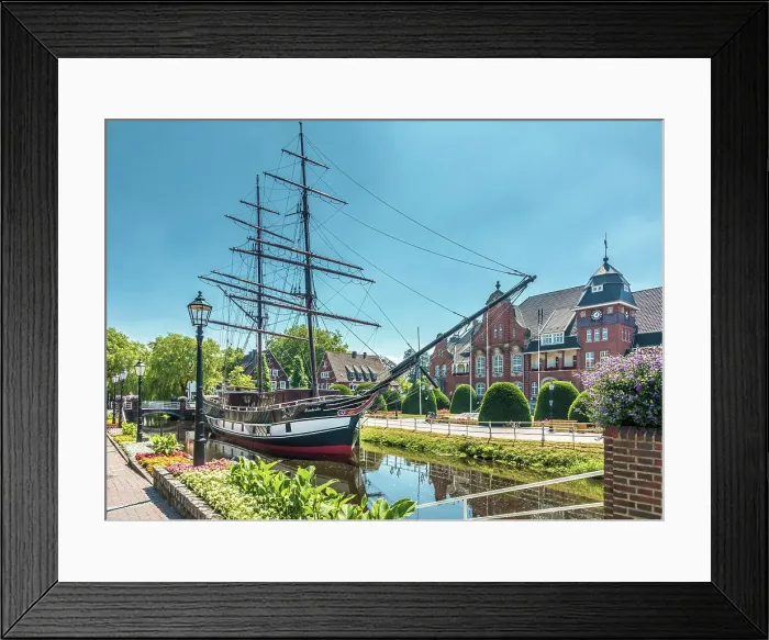 Framed Print : Historical sailor Friederike von Papenburg on the main canal with town hall, Papenburg, Emsland, Lower Saxony, Germany Framed Print : Historical sailor Friederike von Papenburg on the main canal with town hall, Papenburg, Emsland, Lower Saxony, Germany