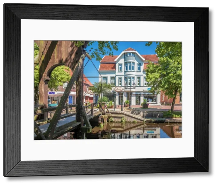 Framed Print : Pull bridge over the main canal in the old town of Papenburg, Emsland, Lower Saxony, Germany