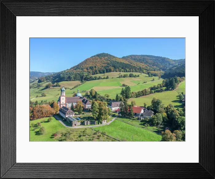 Framed Print : Aerial view at the St. Trudpert monastry, Munster valley, Black Forest, Baden-Wurttemberg, Germany