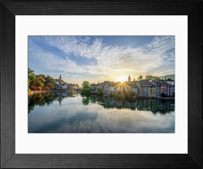 Framed Print : Laufenburg at Sunrise, Aargau, Switzerland, Southern Black Forest, Baden-Wurttemberg, Germany