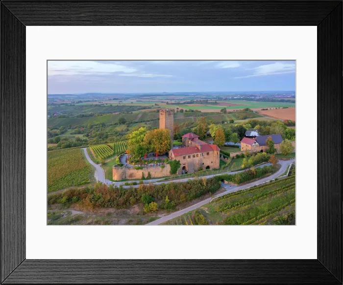 Framed Print : Aerial view of the sunset above Ravensburg castle near Sulzfeld, Kraichgau, Baden-Wurttemberg, Germany Framed Print : Aerial view of the sunset above Ravensburg castle near Sulzfeld, Kraichgau, Baden-Wurttemberg, Germany