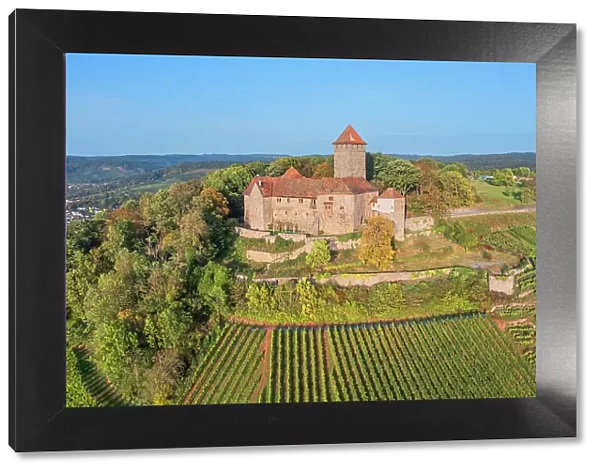 Aerial view at Lichtenberg castle near Oberstenfeld, Neckar valley, Baden-Wurttemberg, Germany