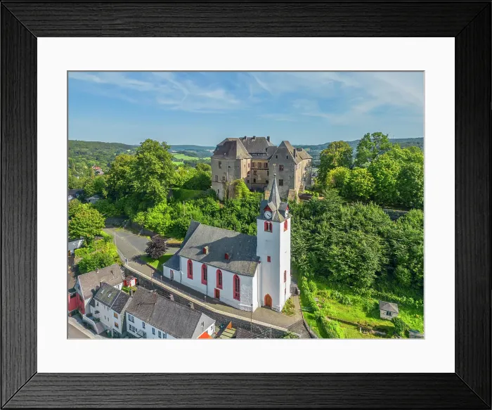 Framed Print : Aerial view at Westerburg castle, Westerburg, Westerwald, Rhineland-Palatinate, Germany